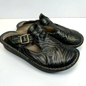 Alegria Safari Slip On Zebra Shoes Gold Black Metallic ALG-421 Women Sz 39 US 9